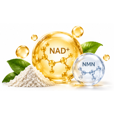 NAD+ & NMN Complex: cellular energy compounds that support skin vitality and promote a youthful-looking appearance.